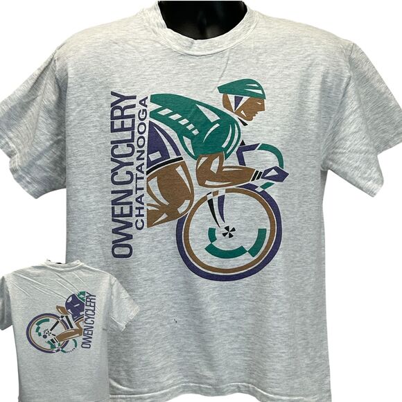 Vintage Owen Cyclery Chattanooga T Shirt Mens Medium Bicycling Cycler 90s Gray - Picture 1 of 10